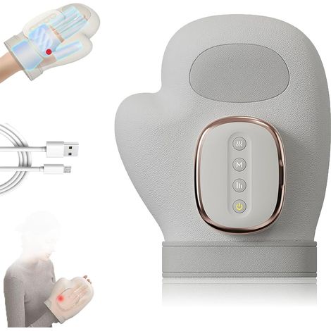Gants de massage électriques pour les mains, masseur sans fil avec fonctions de compression et de chauffage, rechargeable et portable, 3 modes et 5 intensités-AquaForge