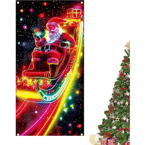 Housse De Porte D'Entrée Père Noël 90x180 Cm Décor UV Fluorescent pour Toile de pour Porte de Garage de Fêtes Pour Garage Porche Entrée Mur Extérieur École Propriétaires (1/5)