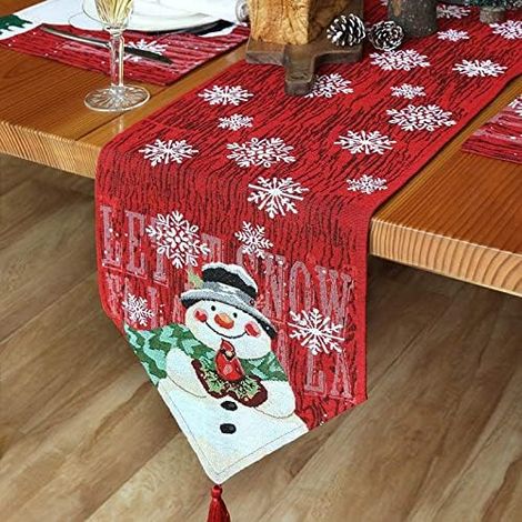 Chemin de table de Noël avec flocons de neige et bonhomme de neige imprimés, décorations de Noël pour la maison, nappe décorative pour la famille (1/5)