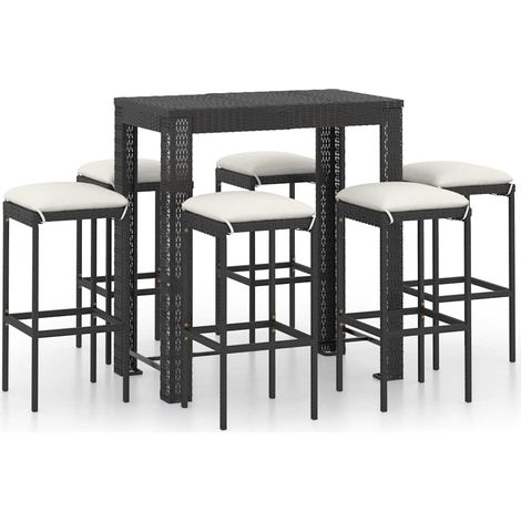 Maison Exclusive - Set Bar da Giardino 7 pz con Cuscini in Polyrattan Nero (1/5)