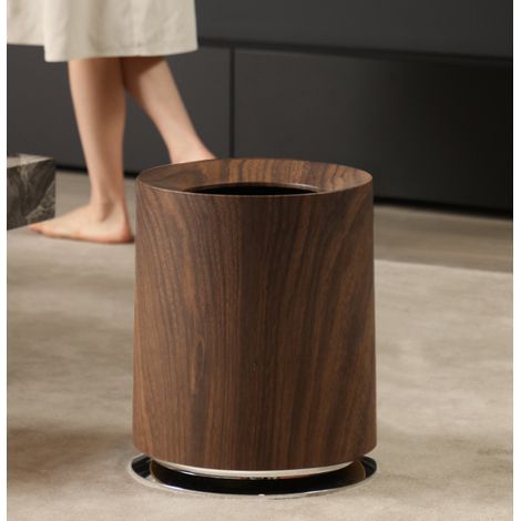 Poubelle Effet Bois Noyer 12L avec Socle - Design Luxueux Élégant, Polyvalente pour Chambre Salon Salle de Bain, Poubelle Intérieure de Qualité-KINZON (1/4)