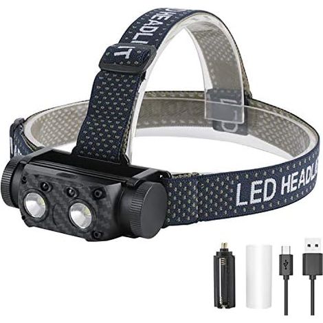 Lampe Frontale - 2000 Lumens - 2 x LED XML-L2 - Capteur de Mouvement - Étanchéité IP65 - Pour Extérieur Pêche Lecture - 1 Pièce (1/5)