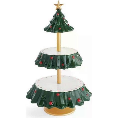 Présentoir à gâteaux de Noël à 2 étages en résine, plateau décoratif pour table, porte-collations, plateau à desserts, plateau supérieur avec ornement en résine représentant le Père Noël (1/5)