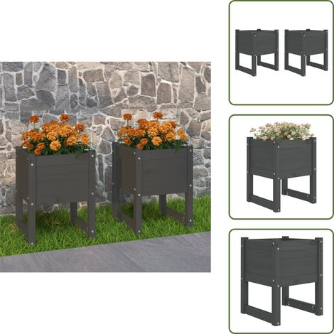The Living Store Jardinera 2 unidades madera maciza de pino gris 40x40x52,5 cm - Macetas