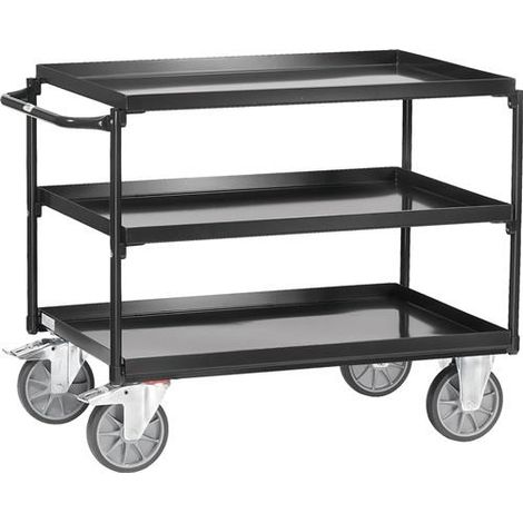 Tischwagen Bügel waagerecht 3Stahlblechwannen L850xB500mm Rand-H.40mm grau FETRA (1/2)