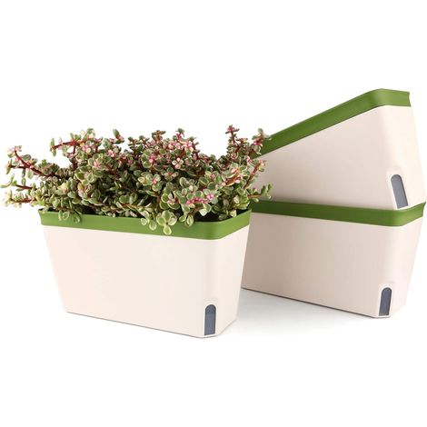 Pot De Fleurs Auto Arrosage - 27 Cm - Rectangulaire - Pour Cuisine Balcon Fenetre - Lot De 3 (1/5)