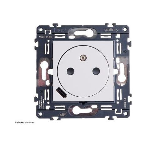 Hager – Prise de courant affleurante 2P+T avec chargeur USB-C – Usage intérieur – Courant 16A – Tension 250V – Mécanisme Gallery
