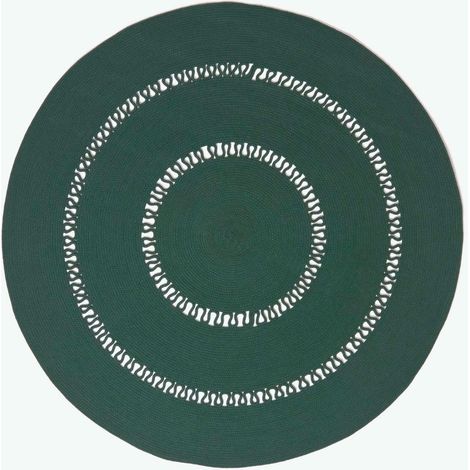HOMESCAPES Geflochtener runder Teppich mit Häkel-Muster, grün, 150 cm