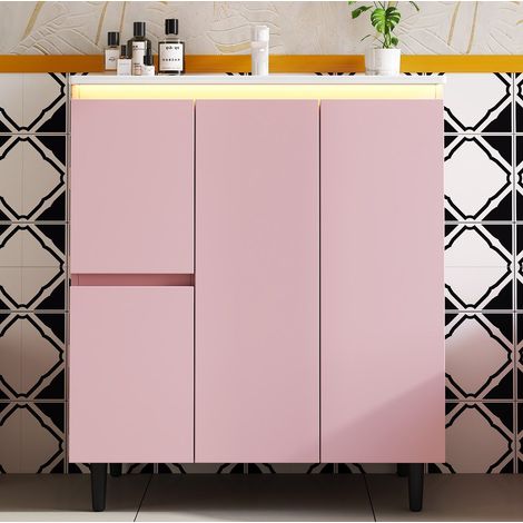 Mobile lavabo 76 x 47 x 89 cm in MDF e ceramica rosa, con contenitore per bagno FloraGrace (1/5)