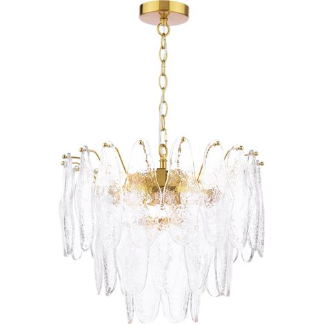 Dar Kimmia Suspension Kimmia à 6 lumières en laiton naturel et verre texturé (1/5)