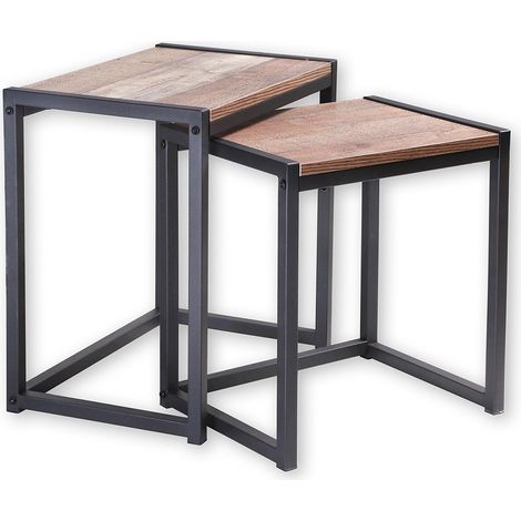 Set de 2 Tables Basses d'Appoint Gigognes en Bois et Métal Noir (1/5)