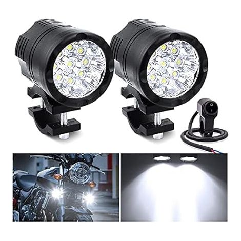 2PCS Moto Phare Projecteurs avec Interrupteur étanche,Universal 12V/24V Phares LED Moto Phare Lumière Auxiliaire pour Motos et Voiture Feux de Travail Lampe LED Projecteur Spot (1/5)