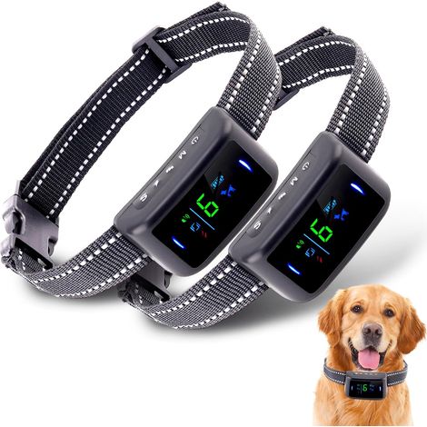 2-delige Black Hondengeblafbestrijdingshalsband, Oplaadbaar Waterdicht Zonder Schok con LED (1/5)