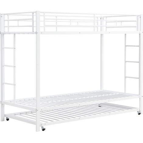 Lit superposé en métal blanc 90 x 200 cm avec lit gigogne, pour enfant, certifié EN747 (1/5)