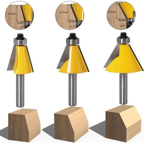 3-teiliges Set mit 8-mm-Schaft-Fasen- und Fasenfräser für die Holzbearbeitung (15 Grad + 22,5 Grad + 30 Grad) (1/4)