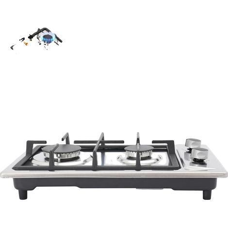 Cuisinière à gaz, 2 brûleurs, puissance de 3KW + 1.75KW, allumage par impulsion, dimensions 51 x 31 x 10 cm, matériau en acier inoxydable (1/5)