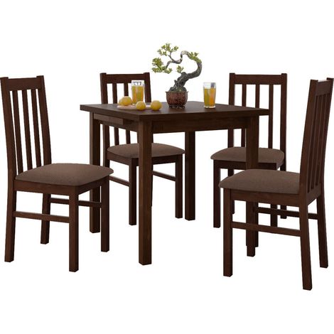 Salle à manger complète Victorville 319, Noix, 76x80x80cm, Diamètre: 0, Nombre de chaises: 4, Style: Contemporary