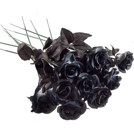 Lot de 10 roses artificielles noires en soie, bouquets de fausses roses en soie pour mariage (D-4)-AquaForge (1/4)