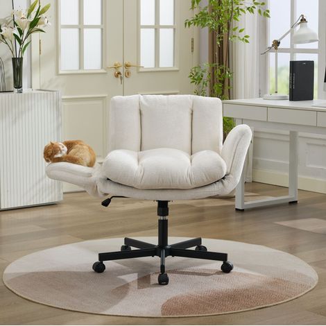 MEUBLIV Drehbarer Bürostuhl 79 x 65 x 93 cm Beige - klappbare Armlehnen (1/5)
