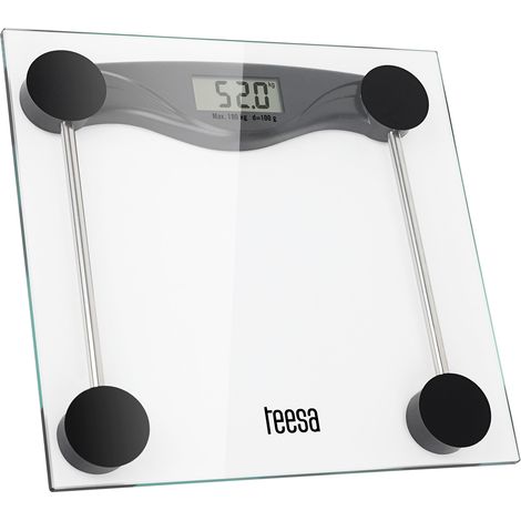 Teesa LCD-Glas-Badezimmerwaage, Genauigkeit bis zu 0,1 kg, max. 180 kg (1/4)