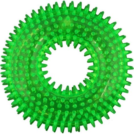 Giocattolo verde squittente e masticabile per animali, resistente e sicuro. (1/4)