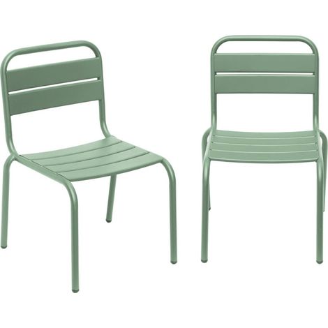 sweeek - 2er-Set Kinderstühle aus Metall, Pulverbeschichteter Stahl, Hellgrün