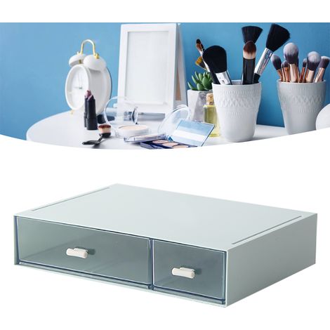 Organiseur de bureau avec 2 tiroirs en plastique stackable, boîte de rangement bleue pour maison, bureau, cosmétiques (23x17x5cm) (1/5)