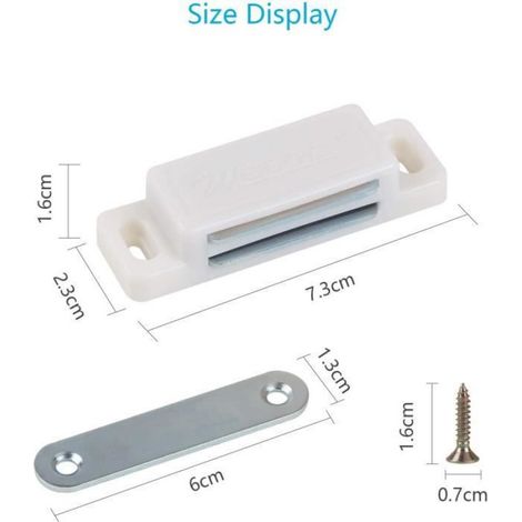 Aimant Porte Placard - Support Magnétique ABS Blanc 46 x 15 x 14 mm - Pour Fermeture Armoire Tiroir Casier - Lot de 4 (1/4)
