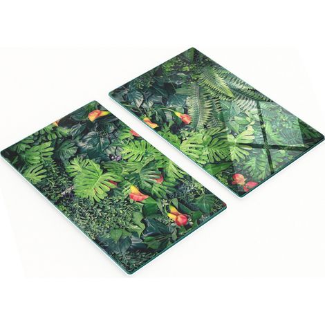 Tableros de vidrio duraderos y elegantes con un ex贸tico estampado de selva, 2x30x52 cm.