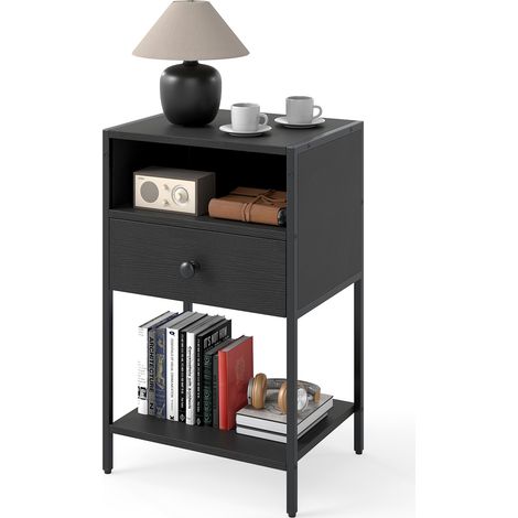 COSTWAY Industrial End Table Nightstand with Open Compartment-Black