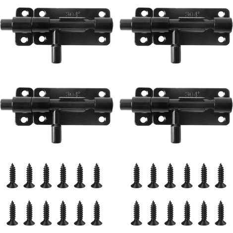 4 Pièces Verrou Porte Acier Inoxydable, Serrure Portail Exterieur avec Trou pour Cadenas, Noir Targette pour Portes, Fenêtres et Clôtures (1/5)