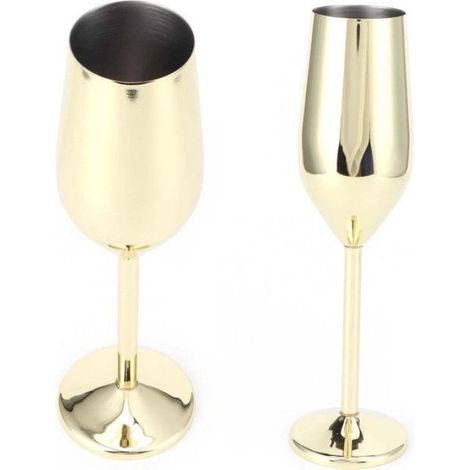 Verre à champagne en acier inoxydable 200 ml pour bar, banquet, pique-nique (plaqué or) (1/5)