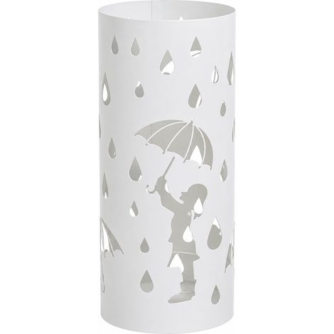 Porte-parapluie blanc métal motif pluie 20 x 20 x 49 cm (1/2)