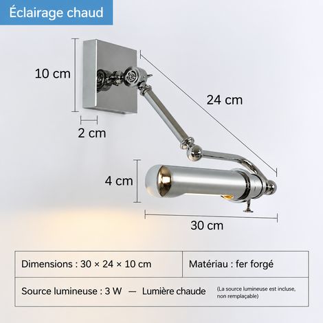 Applique Murale Rétro Bauhaus Bras Pliable Modèle chromé LED lumière chaude 36 × 36 × 12 cm 2 kg – Livraison gratuite