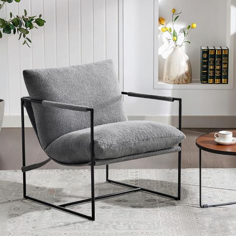 Modern Lounge Chair Accent Chair with Metal Frame and 4inch thick Boucle Fabric Ergonomic Cushions LUCA GREY (1/5)