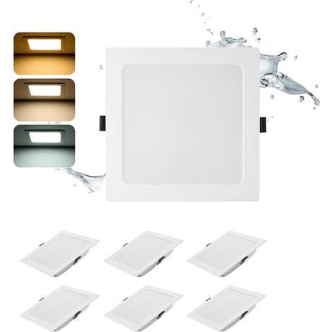 Set of 6 Recessed LED Spotlights, Square, 16W, IP44, 3000K-6000K, 145-160mm Cutout, For Bathroom (1/5)