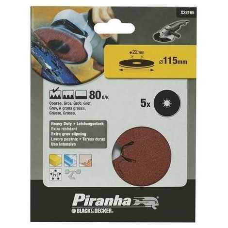 BLACK&DECKER PIRANHA-5 DISCHI ABRASIVIPER ANGOLARI mm 115 GRANA 80 X32165-XJ (1/5)