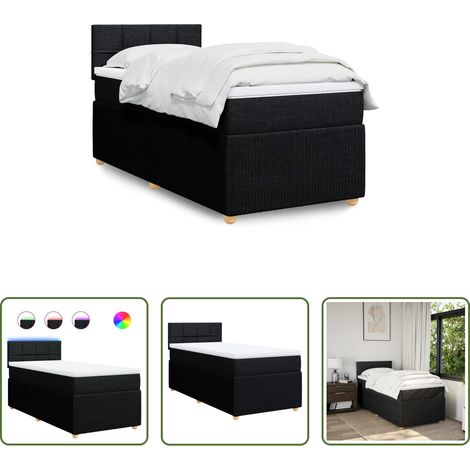 vidaXL Surmatelas - Sommier à lattes de lit et matelas Noir 80x200 cm Tissu (1/5)