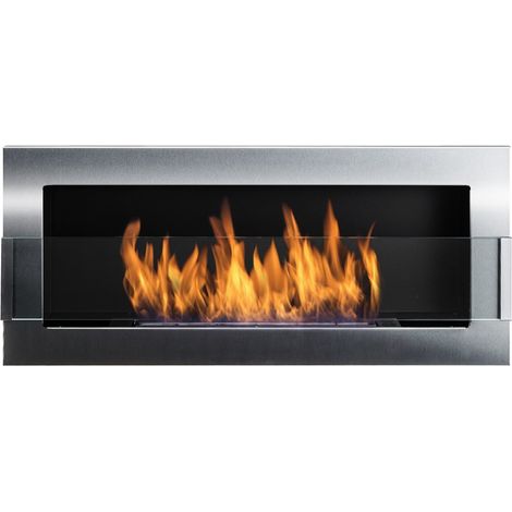 Biocamino da parete 90×40 cm inox con vetro, bruciatore TÜV 0,75 L