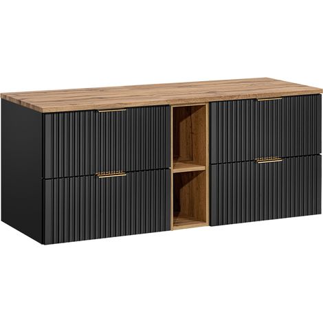 Mueble bajo lavabo 140cm 2 nichos Adriel Negro y Madera