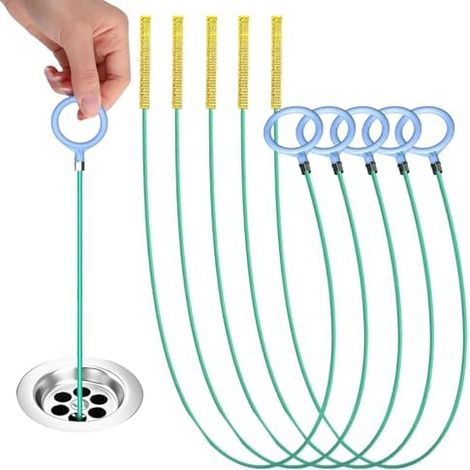 5 Pièces Furet Deboucheur 90 cm, Flexible et Réutilisable, Outil de Nettoyage avec Anneau Traction, Idéal pour Cuisine Salle Bain Plomberie -