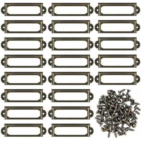 Lot de 50 supports d'tiquettes en mtal pour meubles, tiroirs, armoires, cartes, plaques nominatives, cadres avec vis pour bureau, bibliothque, bibliothque, tagres Bronze (60 x 17 mm) (1/5)