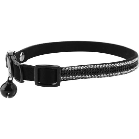 Collier pour animaux de compagnie mignon, durable, brillant, confortable et doux avec clochette (noir, XS)