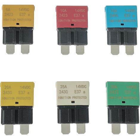 12V Disjoncteur de Fusible à Réarmement Auto E37 Disjoncteur à Fusible Mince ATC/ATO, 5A 10A 15A 20A 25A 30A (mixte 6pack) (1/5)