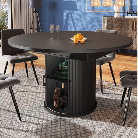 MEUBLIV Tavolo da pranzo allungabile 118x118 cm nero - piano tondo, vano integrato (1/5)