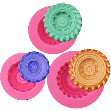 Set aus 3 runden 3D-Silikonformen in Form eines Reifens zum Dekorieren von Kuchen, Pralinen, Bonbons, Gelees, Harz, Polymerclay, Seifen und Zuckerdekorationen. (1/4)