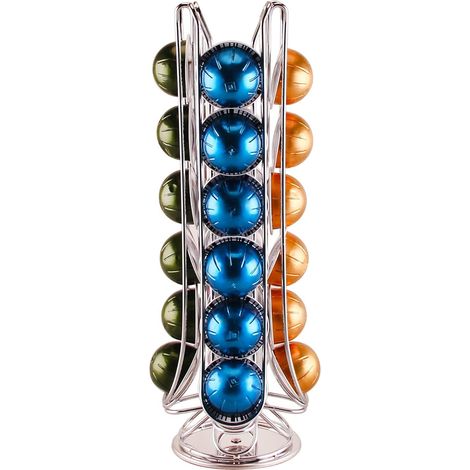 Support Rotatif Capsules Café - 24 Dosettes - Pivot 360° - Chrome Métallique - Pour Capsules Vertuo - Hauteur 39,2 cm - 1 Pièce (1/5)