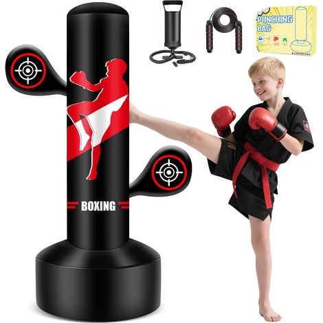 Sac de Frappe Gonflable pour Enfants avec Pompe et Corde, Sac de Frappe sur Pied de 165 cm de Haut pour l'entraînement à la réactivité en Taekwondo (1/5)