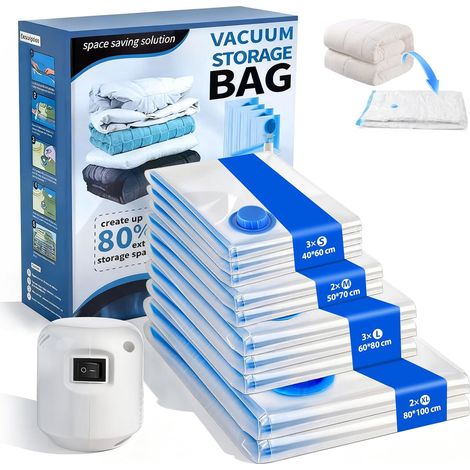 Sacs sous vide de vêtements 10 pièces pour valise et placard, enveloppes sous vide multiformat avec pompe pour organiser et ranger les vêtements et la literie de tous les jours (1/5)