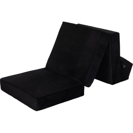 Loft 25 Materasso singolo pieghevole per soggiorno - Materasso ospite pieghevole in velluto sfoderabile - Materasso futon triplo pieghevole con cinghie di fissaggio e poggiatesta - Nero (1/5)